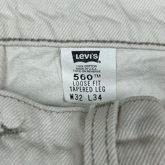 Vintage Levis Jeans Mens 32x34 White 560 Loose Fit Tapered Leg USA Made 90s Off - Picture 5 of 11